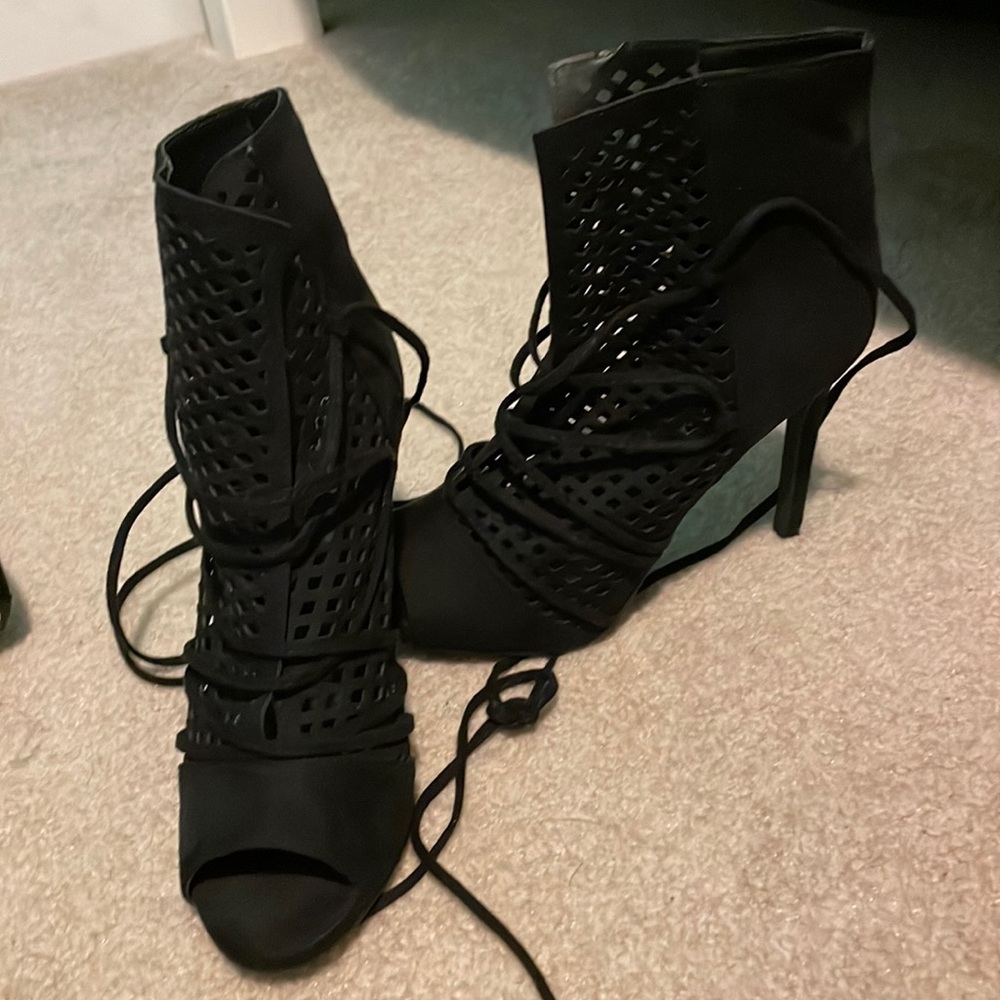 Lace up open toe heels
